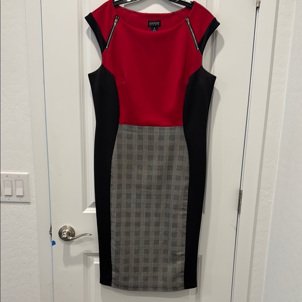 Enfocus Studio Red Black Sheath Dress Cap Sleeve